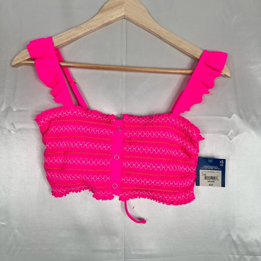 Hot Pink Smocked Bikini Top‎ Size M